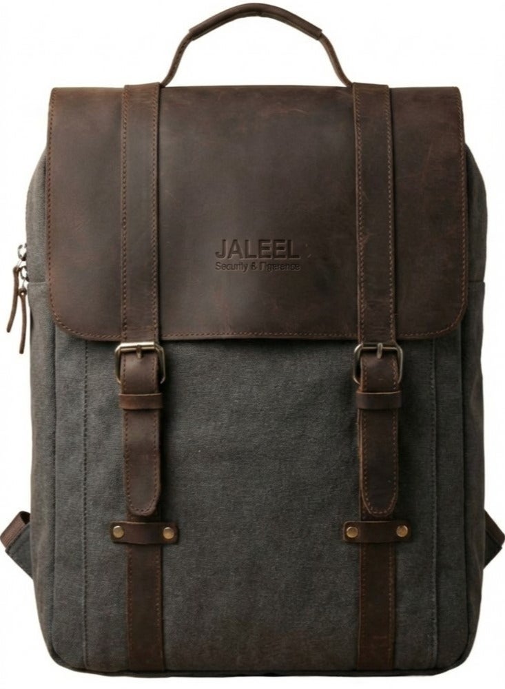 JALEEL Bag Regent City Grey Canvas & 100% Genuine Cow Leather Laptop Backpack for Work & University, Business Backpack with Padded Laptop Sleeve & Organizer Compartments – JALEEL - Image 1